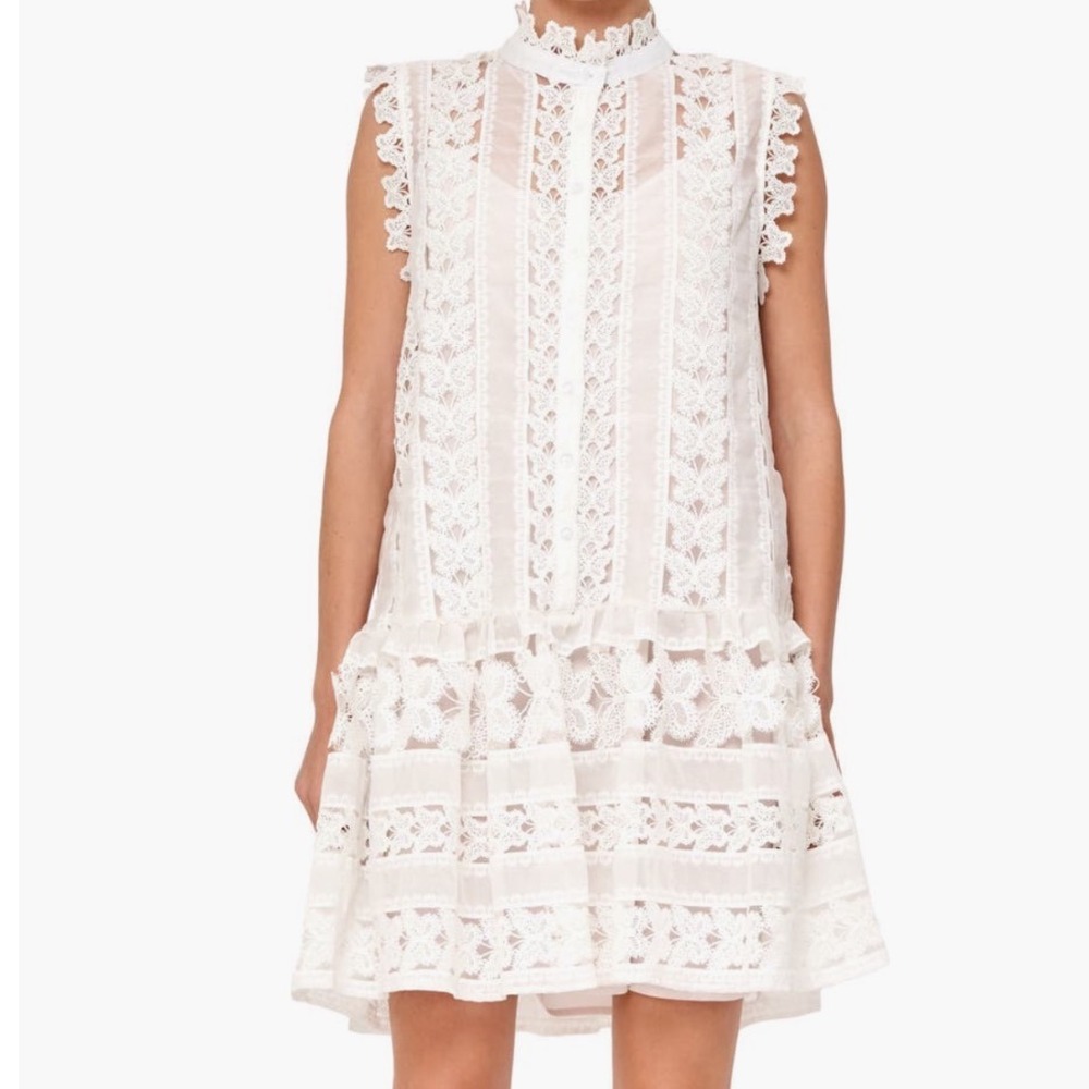 Ciebon‎ Cara Butterfly Lace Shift Dress Overlay White Sleeveless Medium